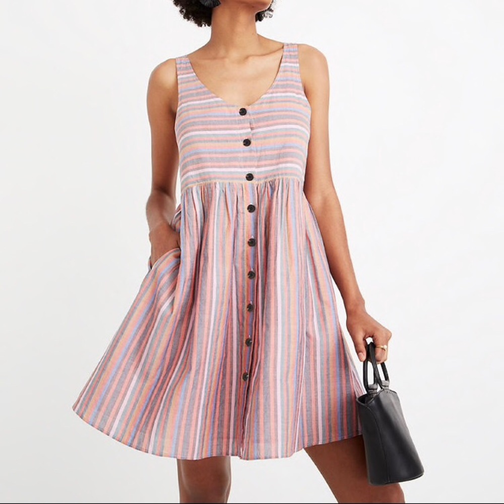 Madewell Scoopneck Tank Dress in Rainbow Stripe